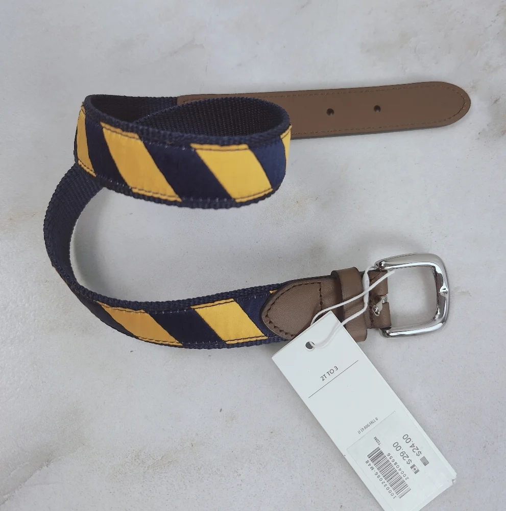 NWT Janie and Jack Boys' Yellow Navy Striped Belt, Sz 2T-3